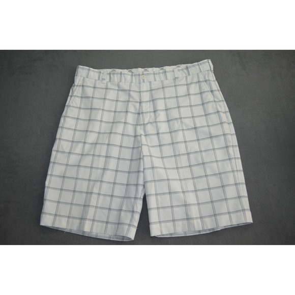 Nike Dri Fit Flat Front White Plaid‎ Golf Shorts 398615-100 Men's 38 - Picture 1 of 9